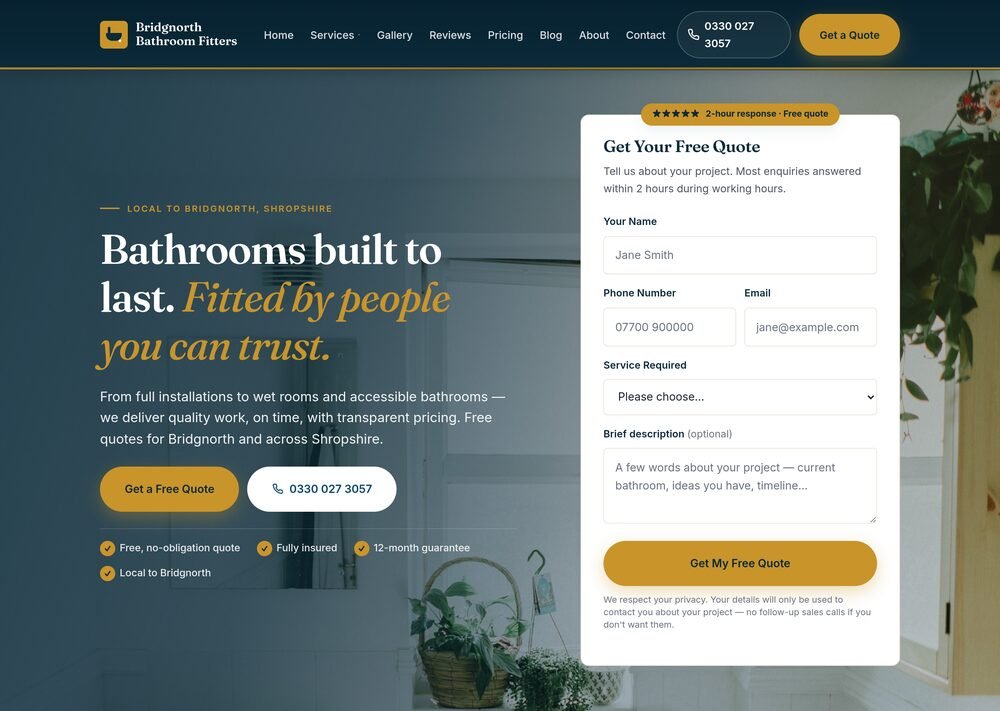 Bathroom Fitters Bridgnorth website design by Lanna Mountain — homepage screenshot