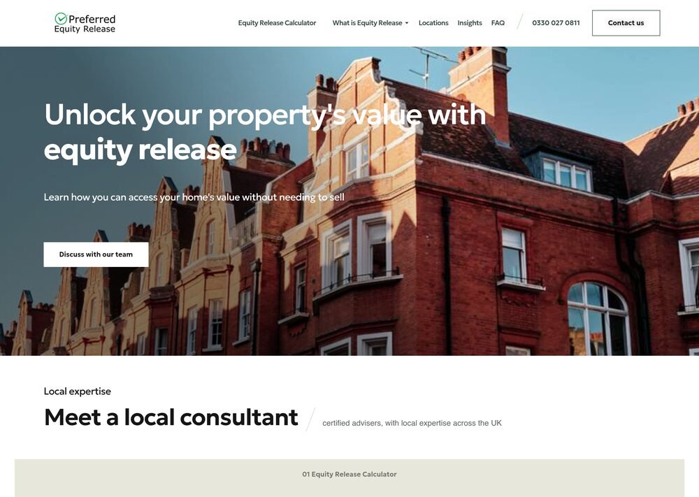 Preferred Equity Release financial services website design by Lanna Mountain — homepage screenshot