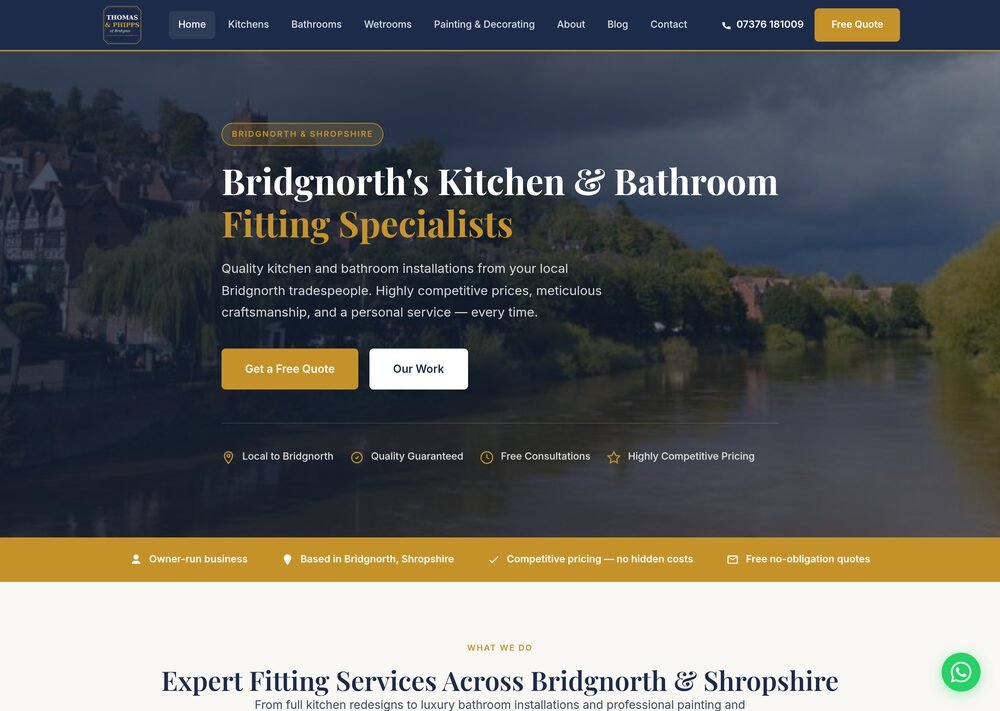 Thomas & Phipps kitchen and bathroom fitters website design by Lanna Mountain — homepage screenshot